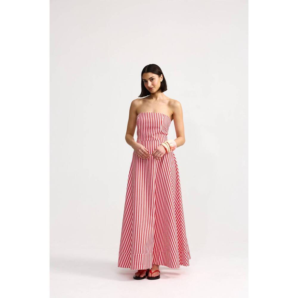 NEW ASTON STUDIO sloane denim maxi dress in red